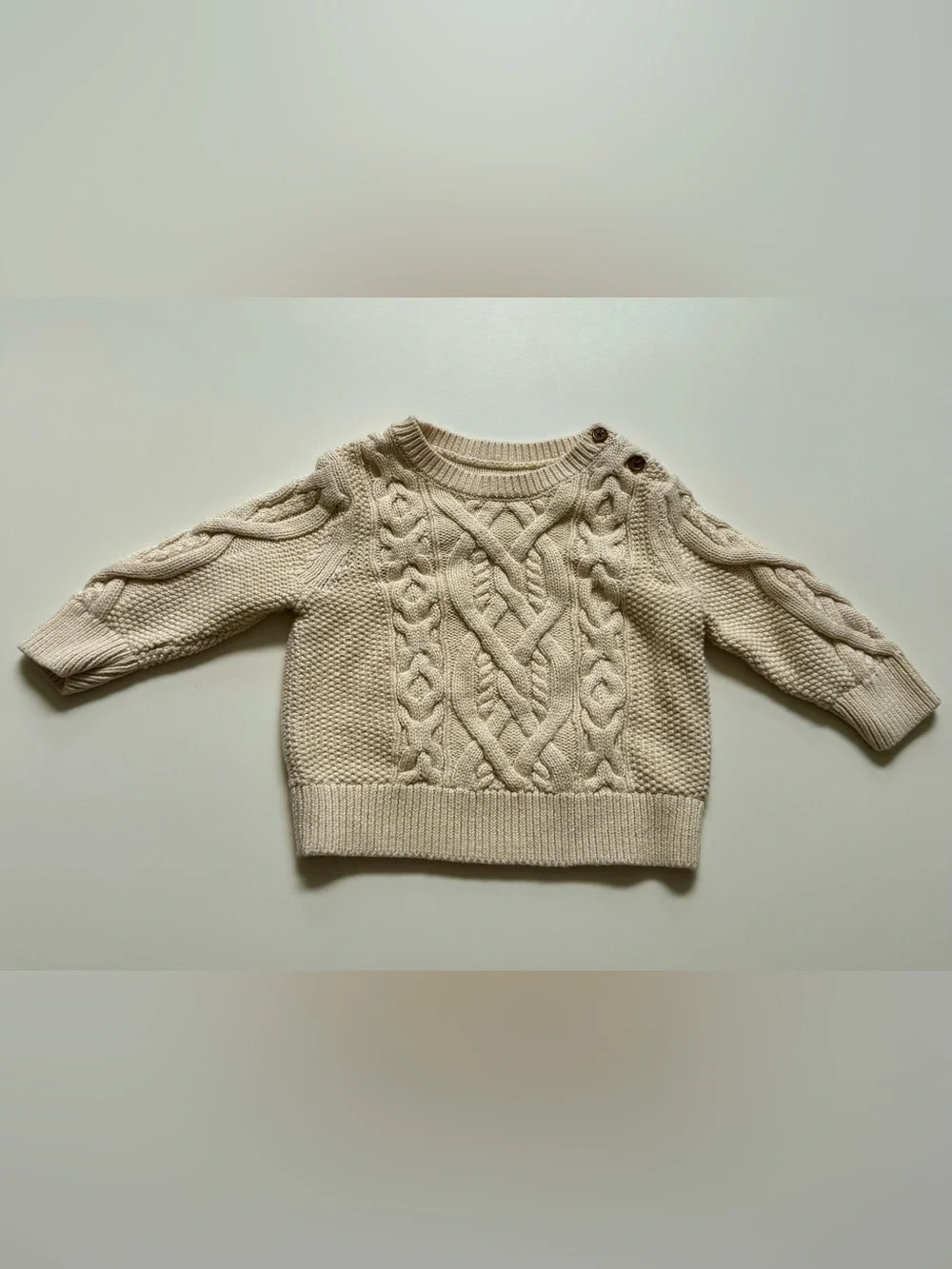 Baby GAP Cream Cable-Front Button-Shoulder Sweater
